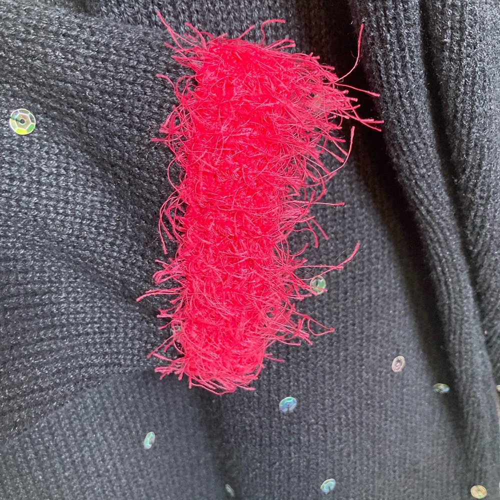 Vintage Timberlea Black Christmas Sweater with Bright Hot Pink Fuzzy Trim - Picture 7 of 13